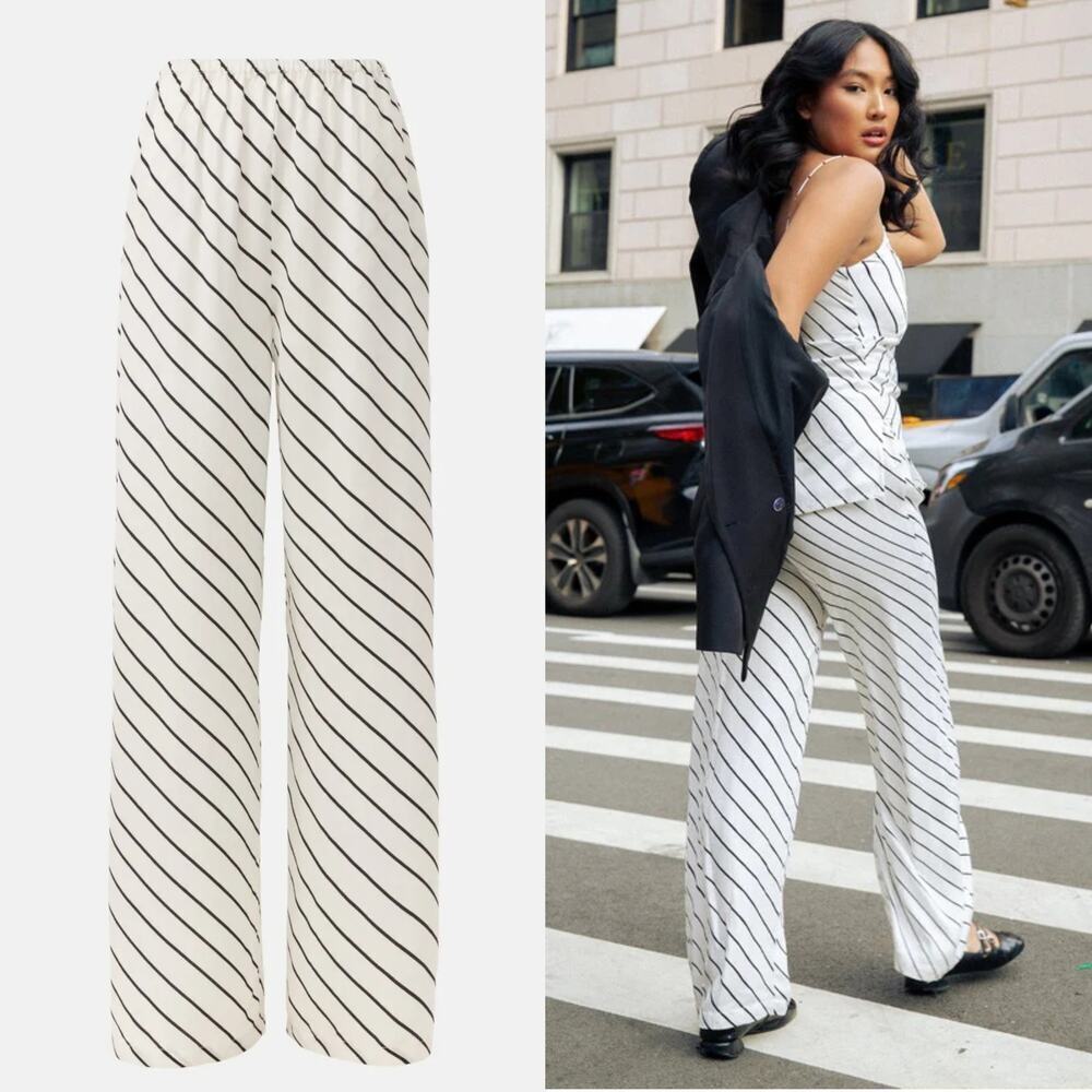 Summer Away Murcia Pants Striped High Rise Wide Leg Relaxed Fit Black & White M